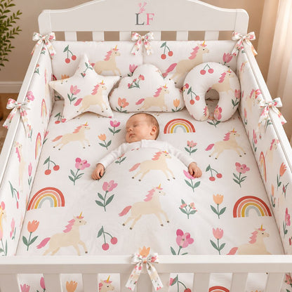 Premium Baby Cot Bedding Set - Unicorn Blossom