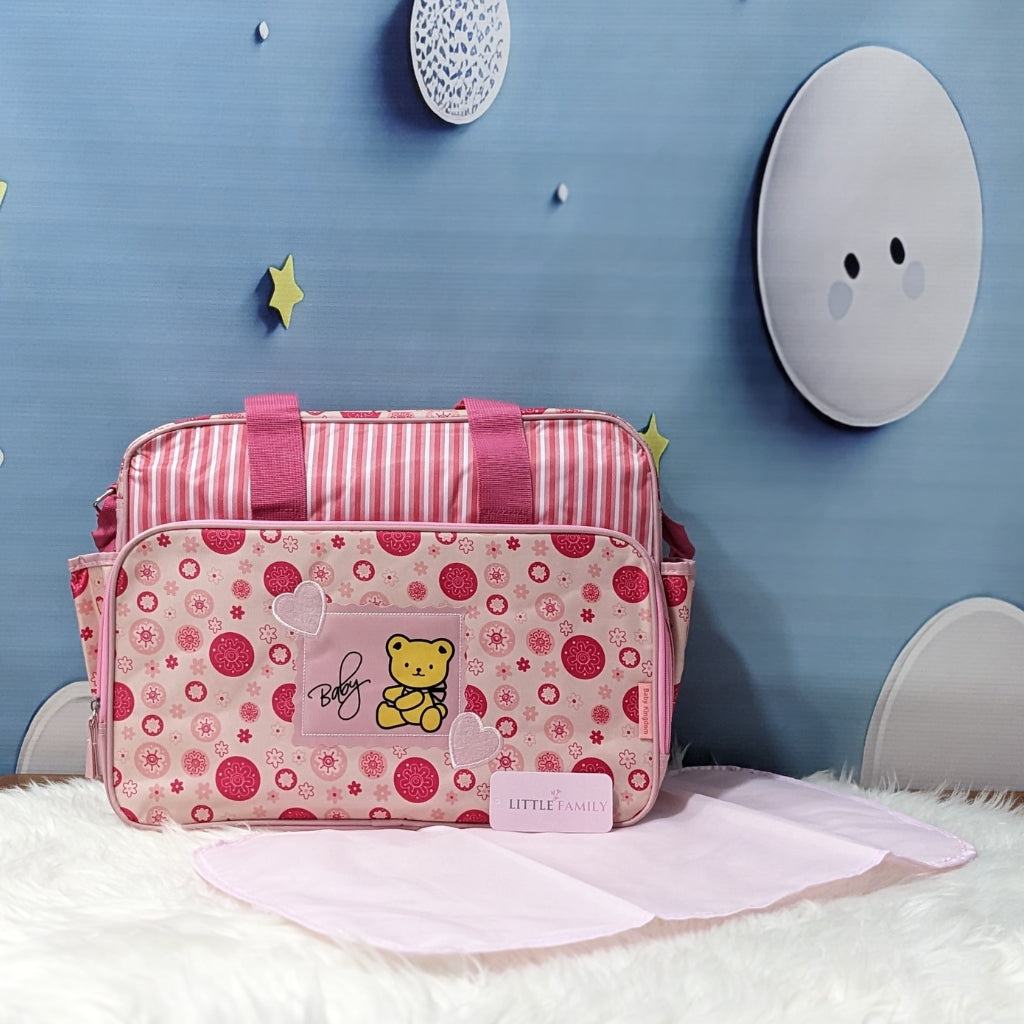 2-Piece Baby Diaper Bag Set with Changing Mat - Pink