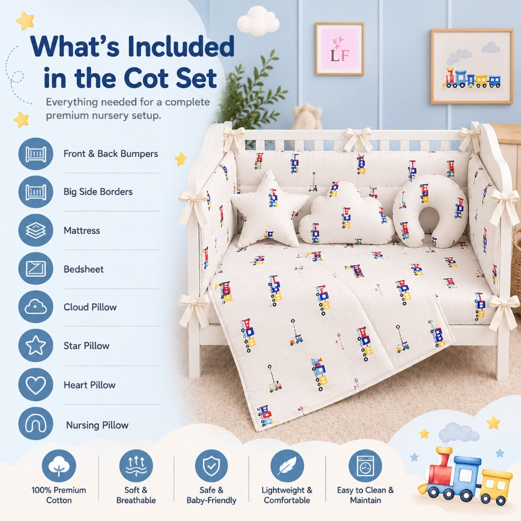 Premium Baby Cot Bedding Set - Little Train