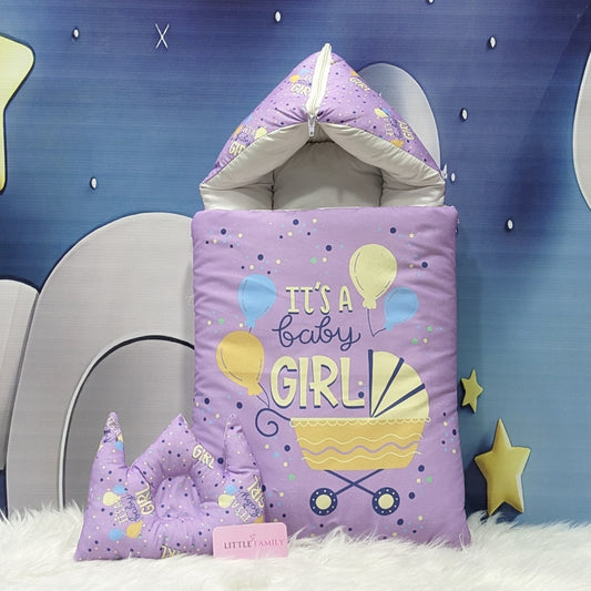 "It's a Baby Girl" Newborn Baby Carry Nest - Soft Poly Cotton | Purple