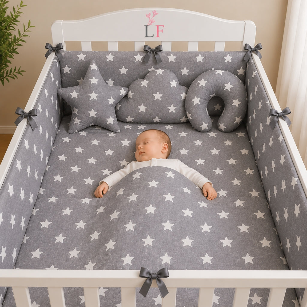 Premium Baby Cot Bedding Set - Grey Star