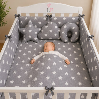 Premium Baby Cot Bedding Set - Grey Star