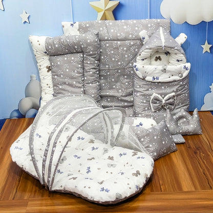 Starry Dreams Baby Bedding Set - 8 Pieces (Grey) | Large