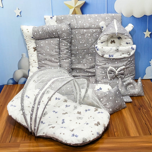 Starry Dreams Baby Bedding Set - 8 Pieces (Grey) | Large
