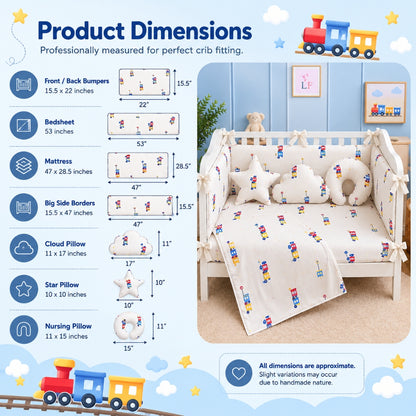 Premium Baby Cot Bedding Set - Little Train