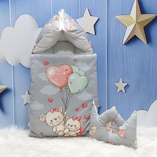 Velvet Baby Carry Nest – Grey | Teddy Love Edition