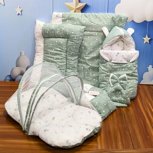 Starry Dreams Baby Bedding Set - 8 Pieces (Sage Green) | Large