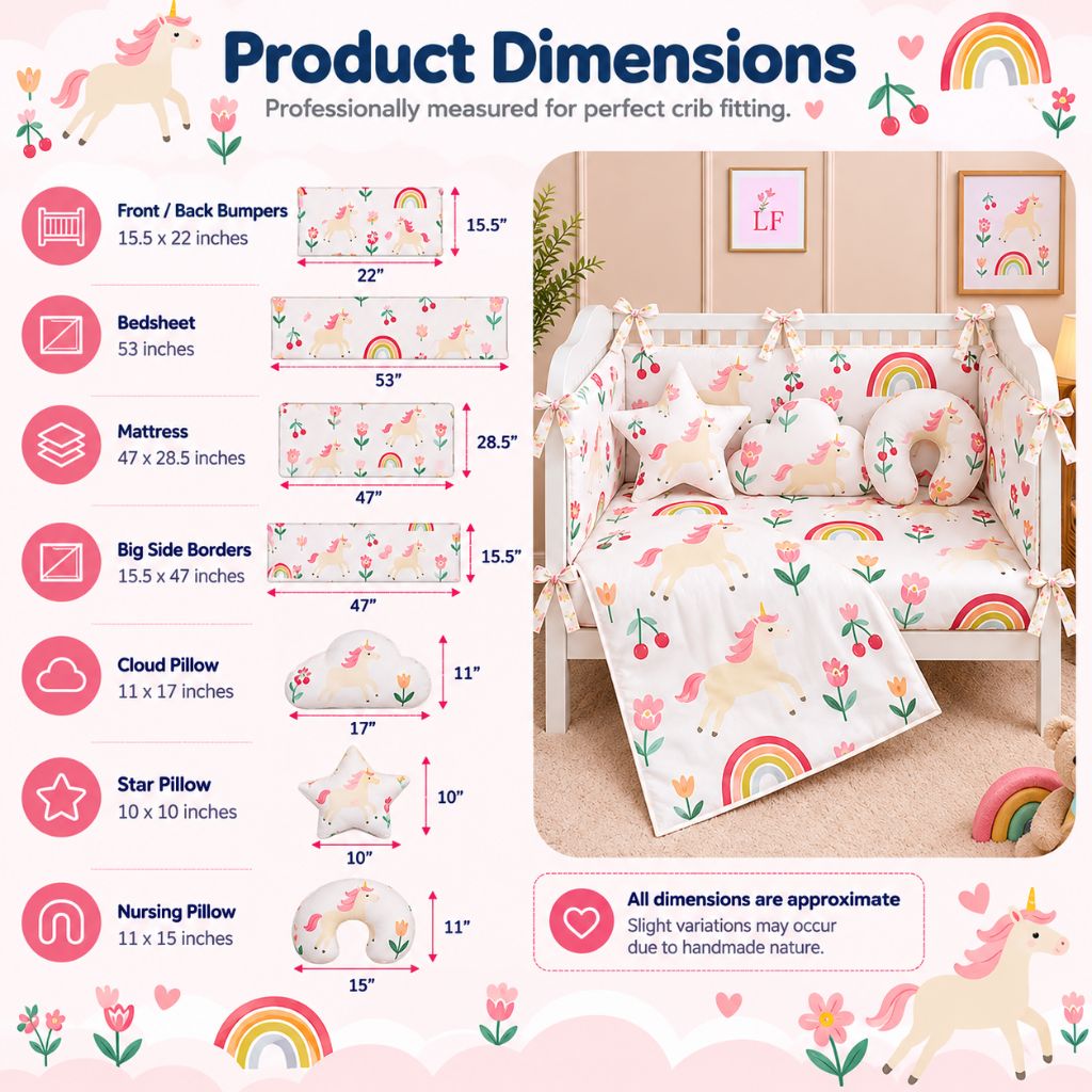 Premium Baby Cot Bedding Set - Unicorn Blossom