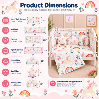 Premium Baby Cot Bedding Set - Unicorn Blossom