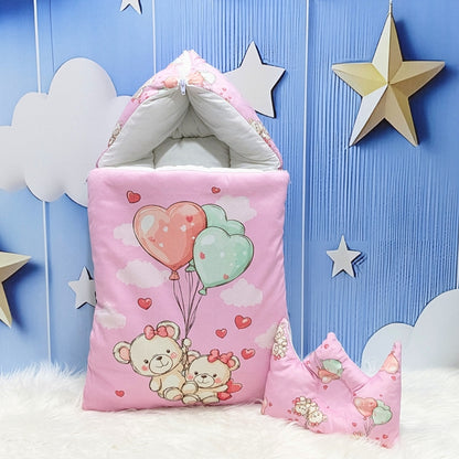 Velvet Baby Carry Nest – Pink | Teddy Love Edition