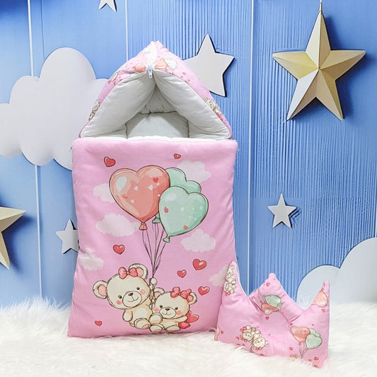 Velvet Baby Carry Nest – Pink | Teddy Love Edition
