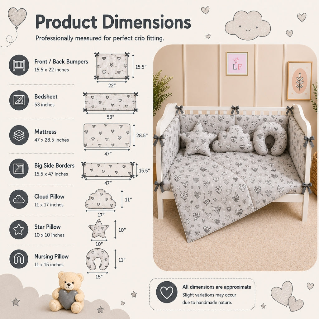 Premium Baby Cot Bedding Set - White Heart