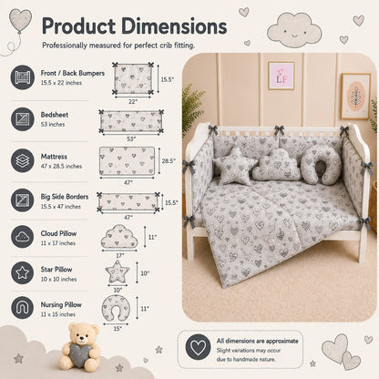 Premium Baby Cot Bedding Set - White Heart