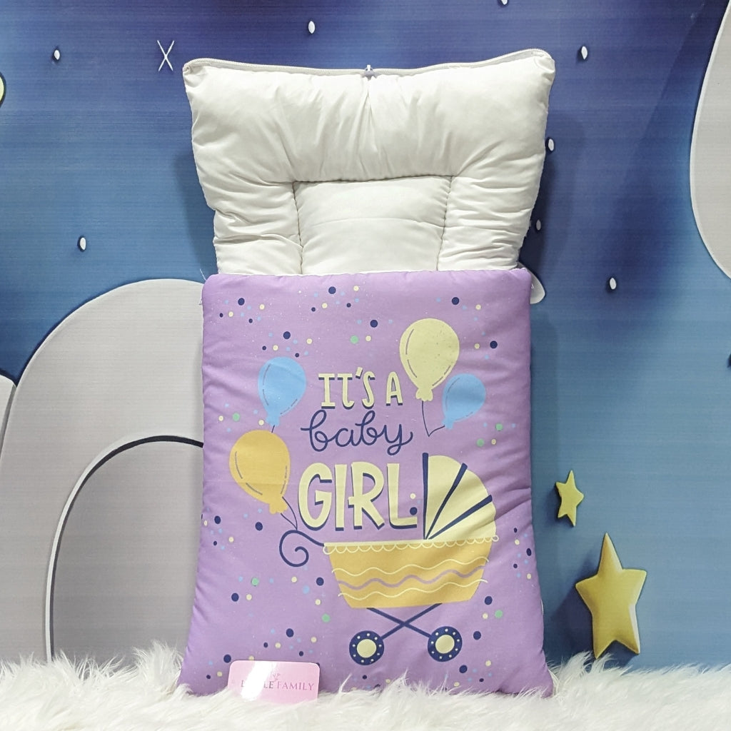 "It's a Baby Girl" Newborn Baby Carry Nest - Soft Poly Cotton | Purple
