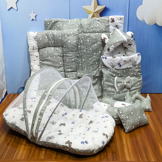 Starry Dreams Baby Bedding Set - 8 Pieces (Olive Grey) | Large