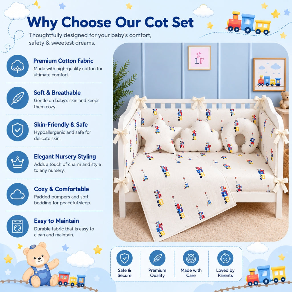 Premium Baby Cot Bedding Set - Little Train