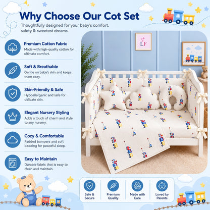 Premium Baby Cot Bedding Set - Little Train