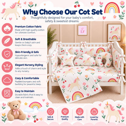 Premium Baby Cot Bedding Set - Unicorn Blossom