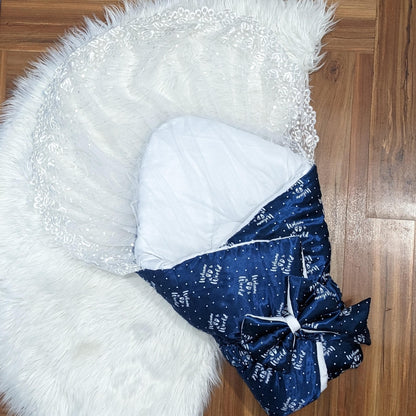 Premium Silk Newborn Baby Carry Nest | "Welcome to the World" - Navy Blue