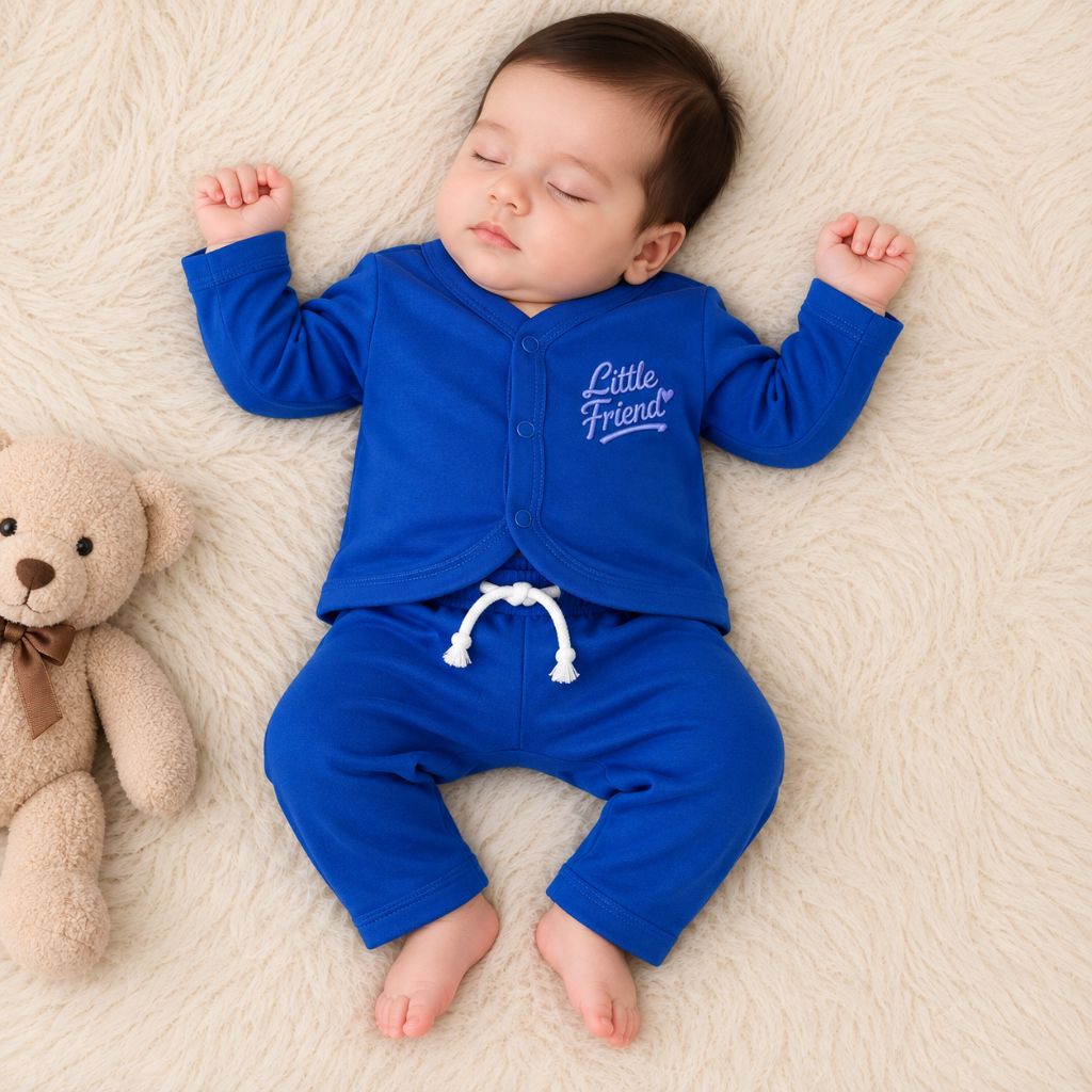 Premium 2-Piece Baby Night Suit | "Little Friend" Print - Blue
