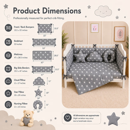 Premium Baby Cot Bedding Set - Grey Star
