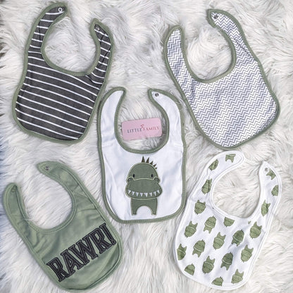 Premium Soft Cotton Absorbent Baby Bibs – 5-Piece | Dino