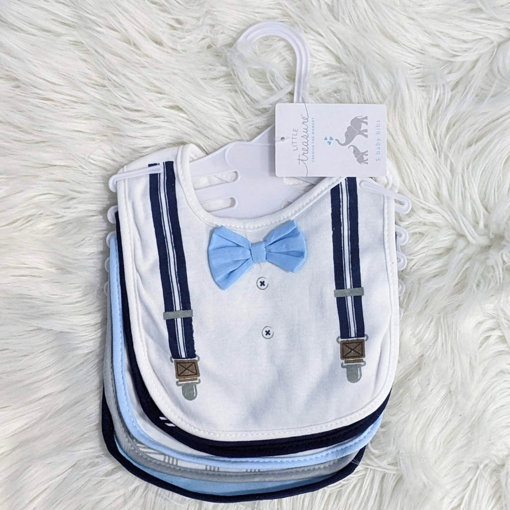 Premium Soft Cotton Absorbent Baby Bibs – 5-Piece | White Formal
