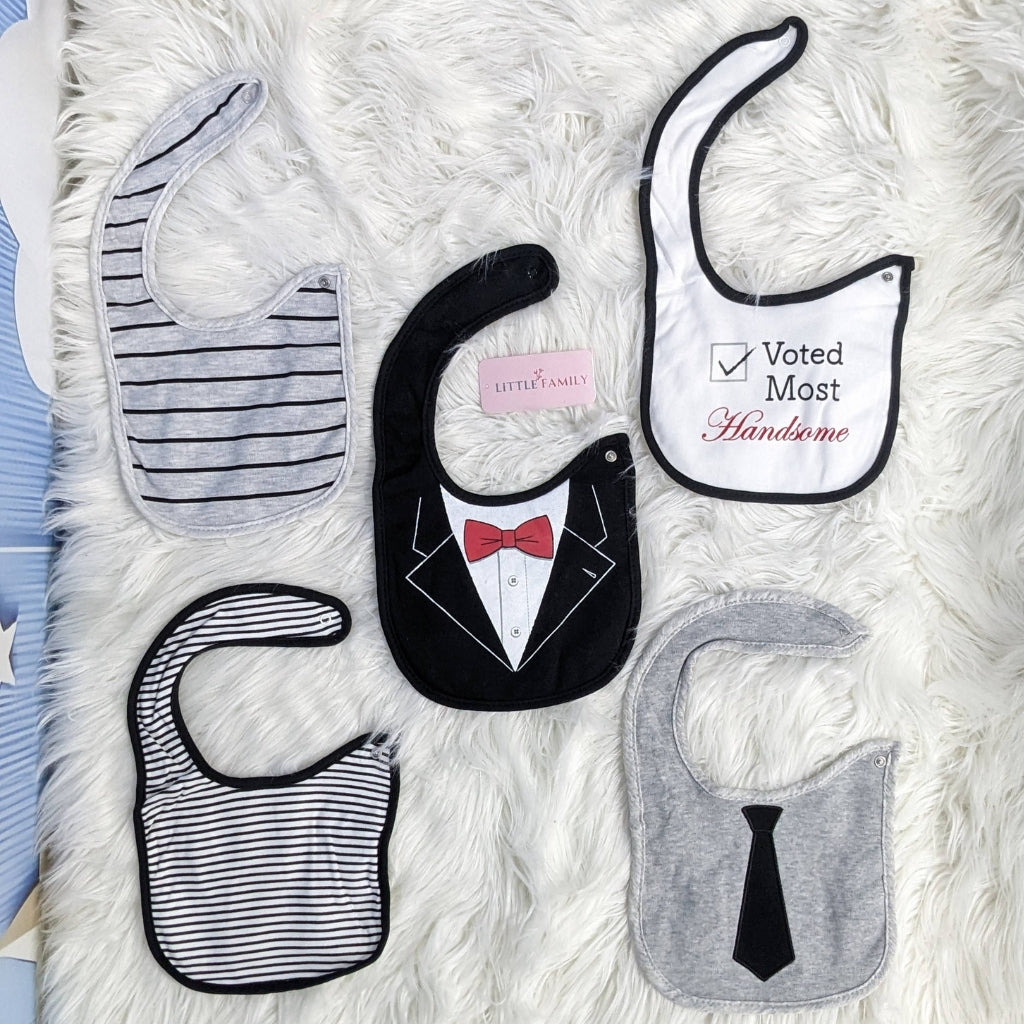 Premium Soft Cotton Absorbent Baby Bibs – 5-Piece | Black Formal