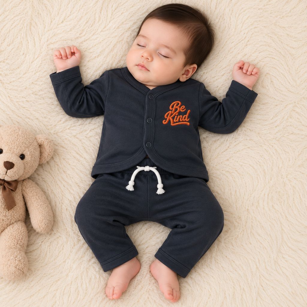 Premium 2-Piece Baby Night Suit | "Be Kind" Print - Black