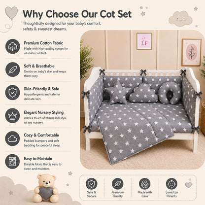 Premium Baby Cot Bedding Set - Grey Star