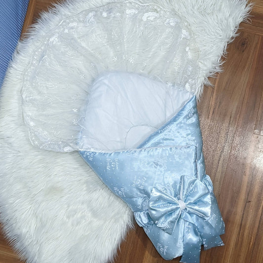 Premium Silk Newborn Baby Carry Nest | "Welcome to the World" - Sky Blue