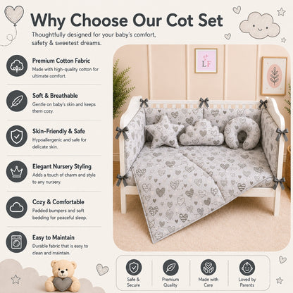 Premium Baby Cot Bedding Set - White Heart