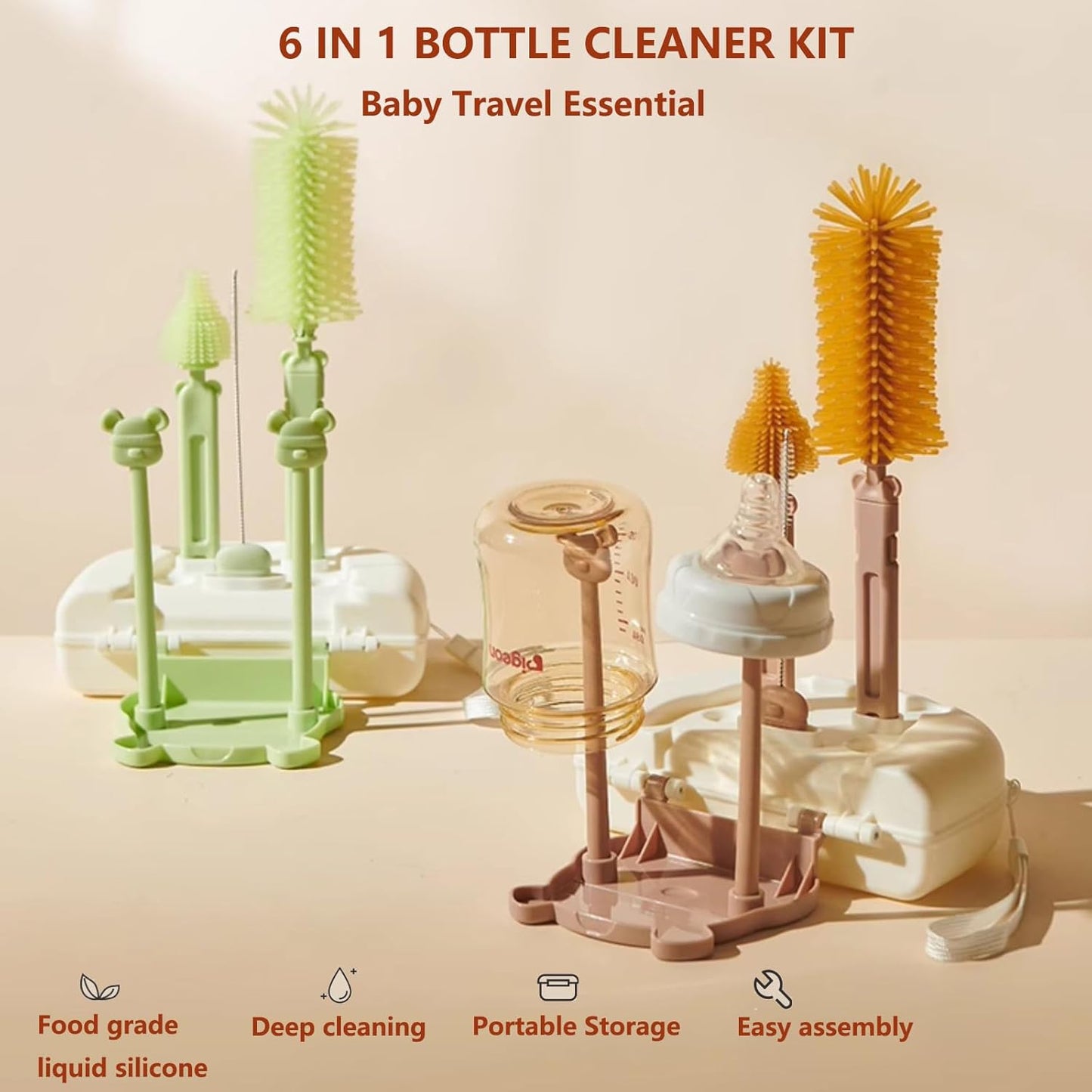 5 in 1 Bear Bottle Cleaning Portable Travel Kit and Stand