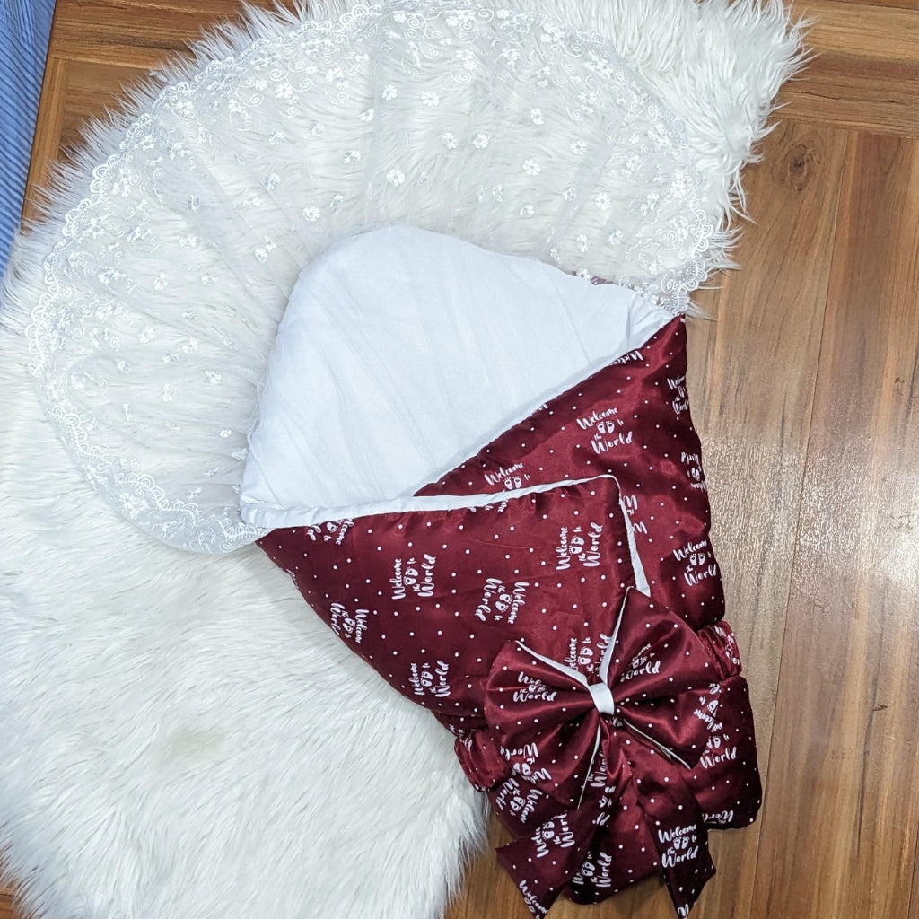 Premium Silk Newborn Baby Carry Nest | "Welcome to the World" - Maroon