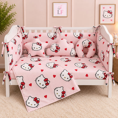 Premium Baby Cot Bedding Set - Kitty Hearts