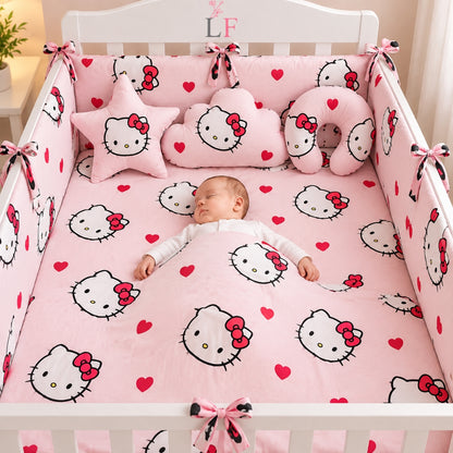 Premium Baby Cot Bedding Set - Kitty Hearts