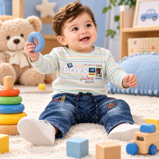 Boys’ Striped T-Shirt & Denim Pants Set