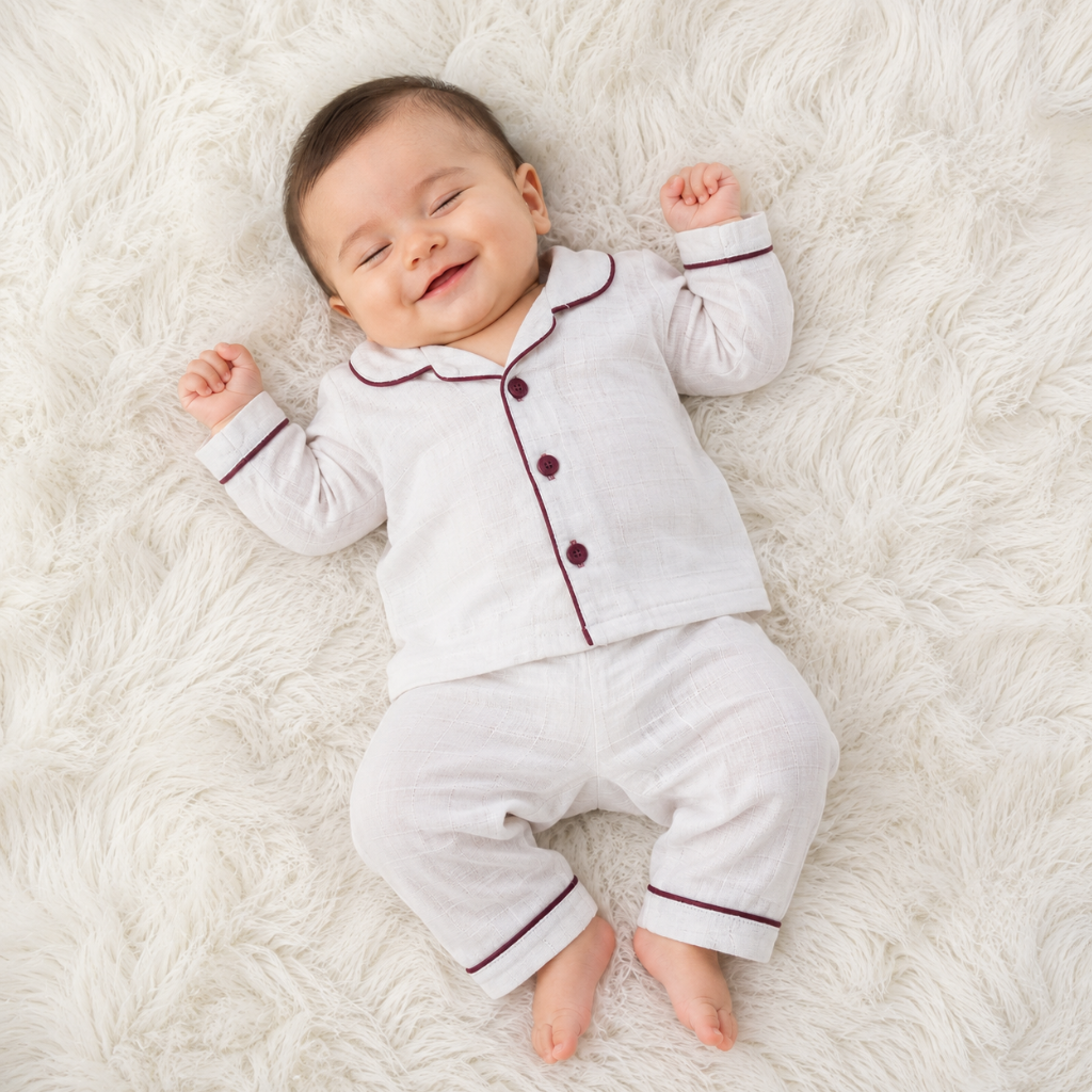 Premium Baby 2-Piece Night Suit – Ivory Maroon