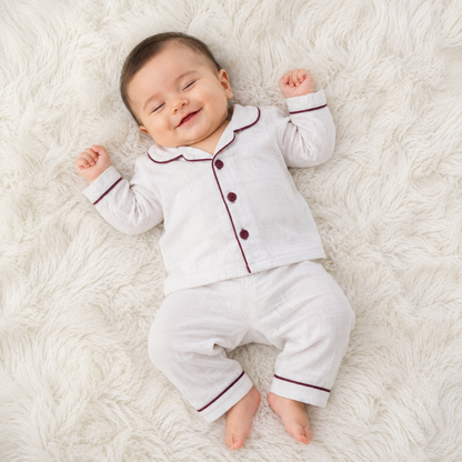 Premium Baby 2-Piece Night Suit – Ivory Maroon