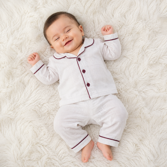 Premium Baby 2-Piece Night Suit – Ivory Maroon