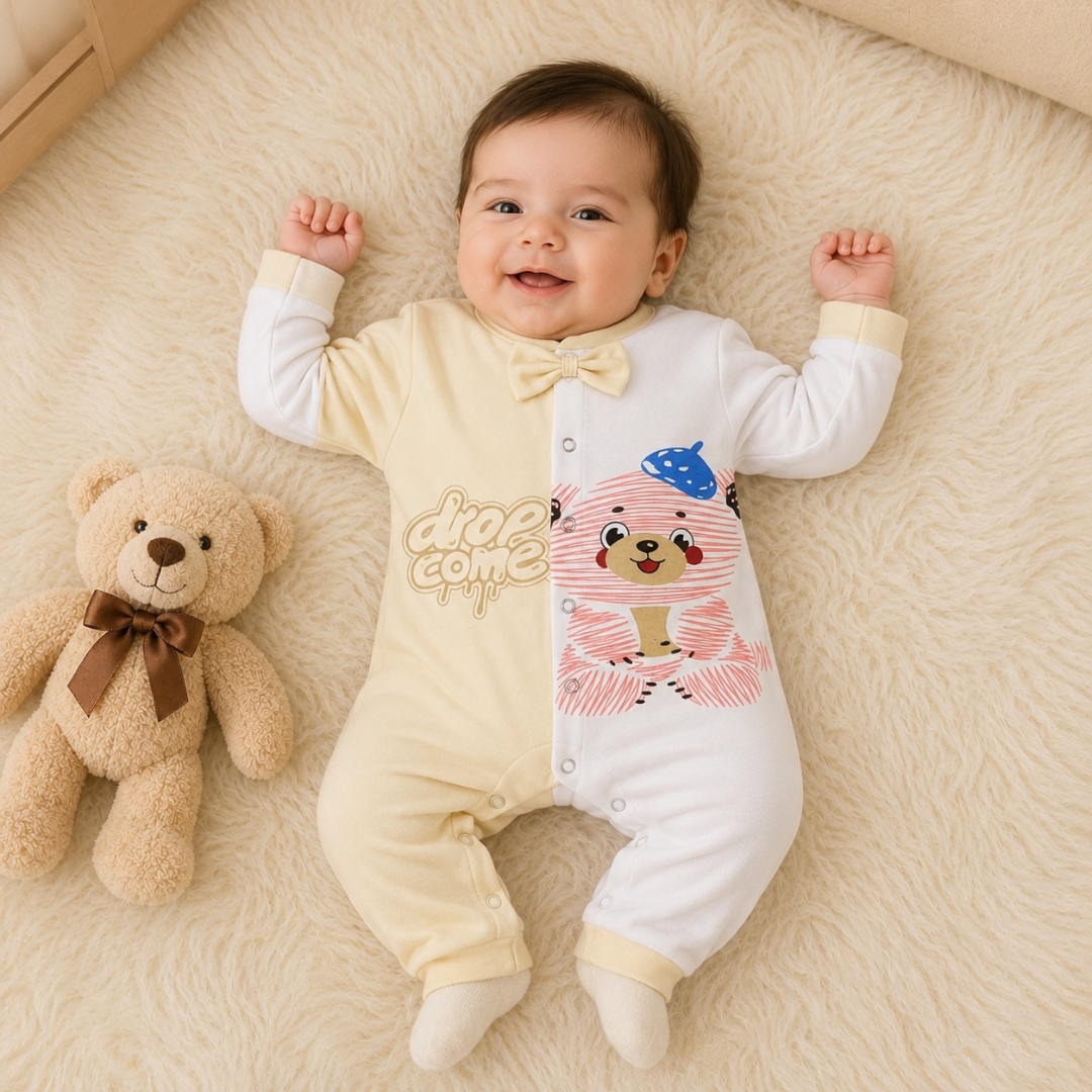 Premium Bear Buddy Theme Baby Romper | Cream