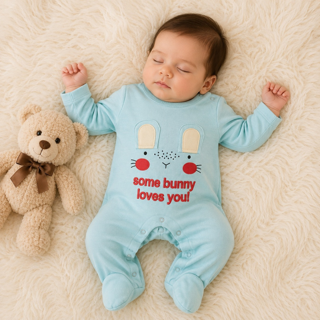 Premium Bunny Theme Baby Romper | Aqua