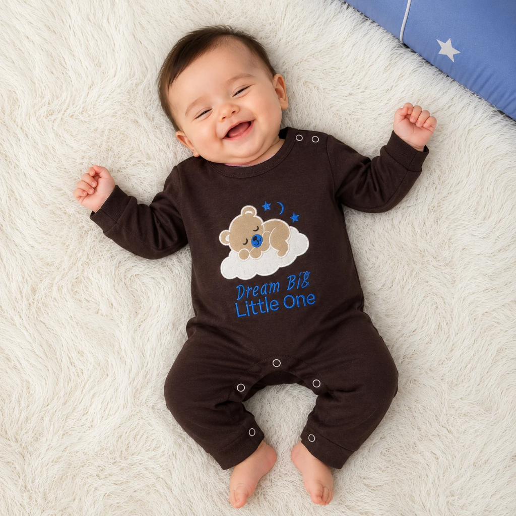 Premium Baby Full Body Romper - Little Bear Theme | Brown