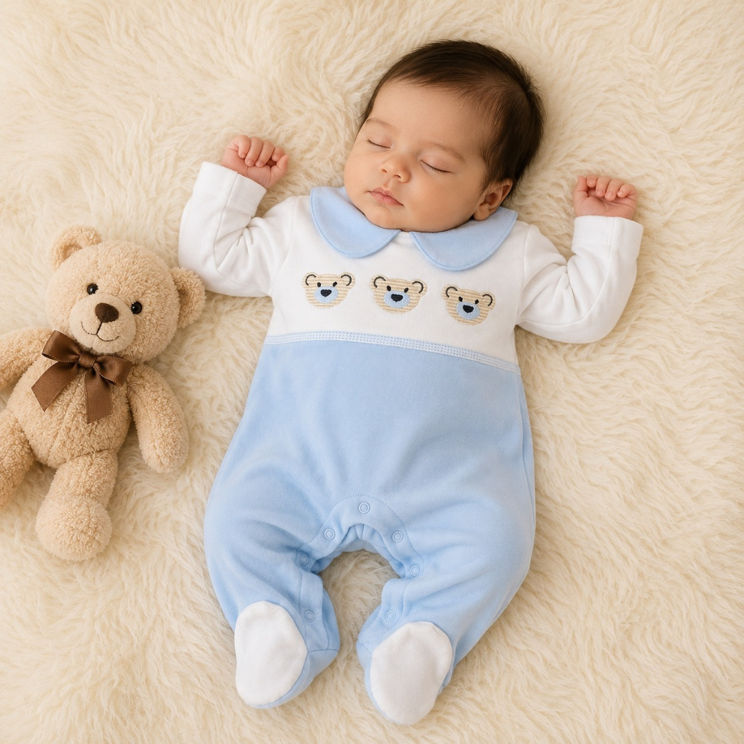 Premium Baby Full Body Romper - Bear Theme | Blue