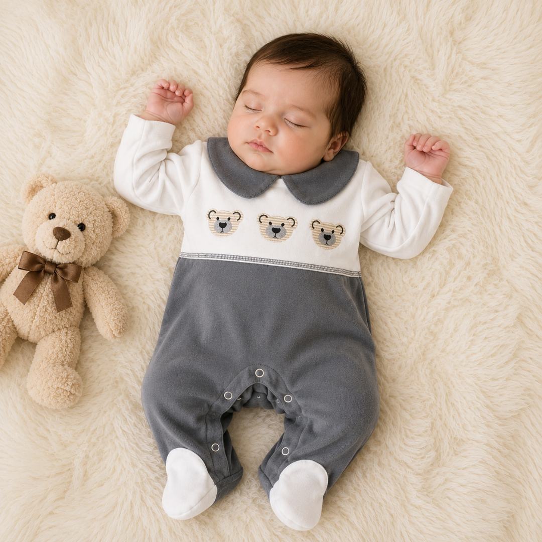 Premium Baby Full Body Romper - Bear Theme | Grey