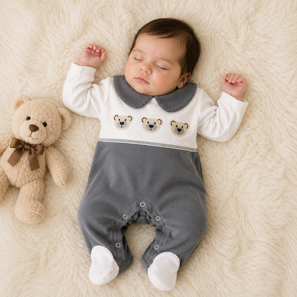 Premium Baby Full Body Romper - Bear Theme | Grey