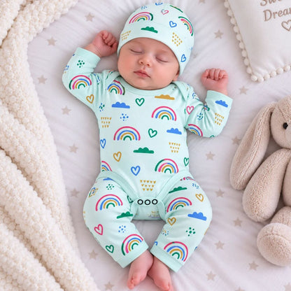 Premium 3-Piece Baby Bodysuit Set | "Rainbow" Theme - Green