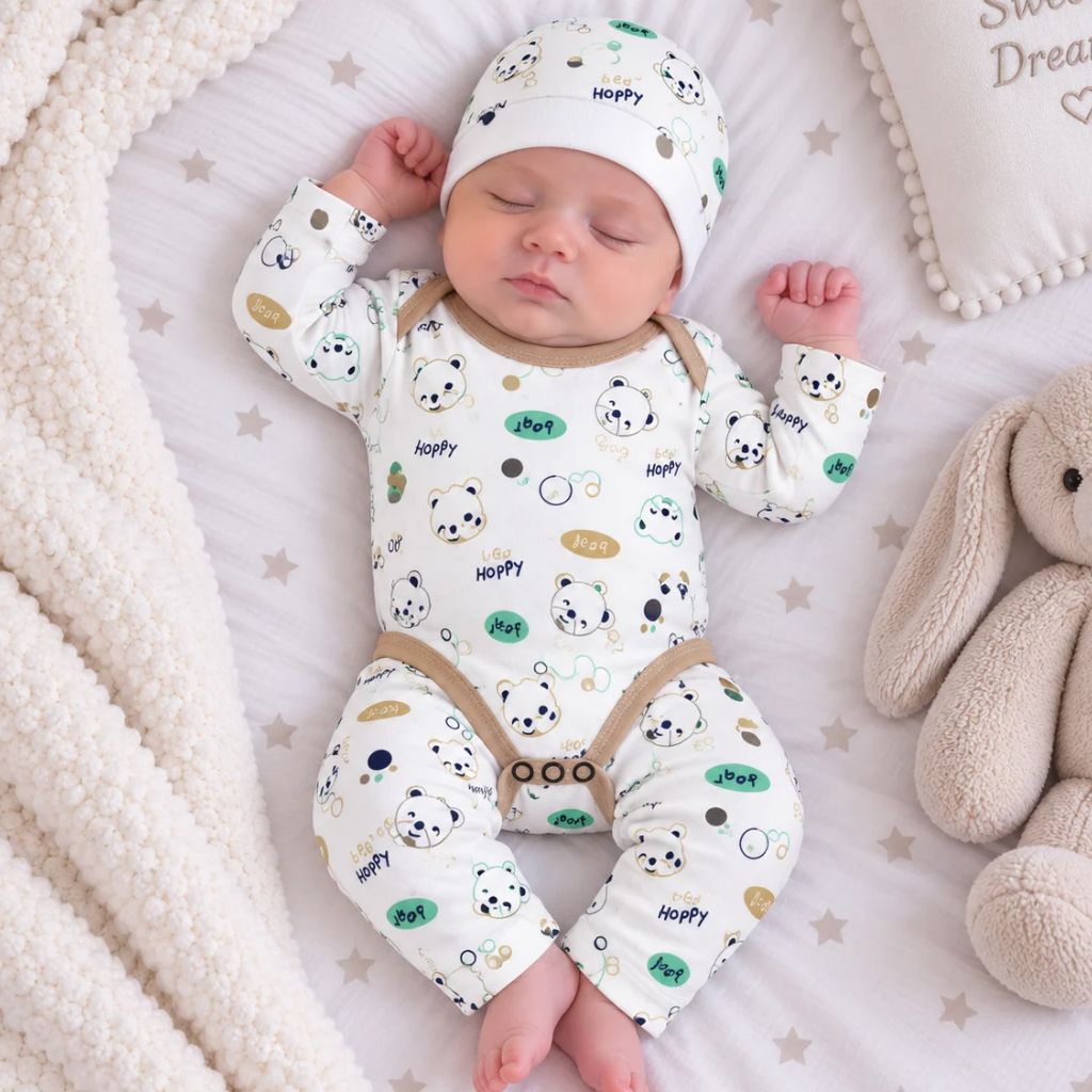 Premium 3-Piece Baby Bodysuit Set | "Happy Beer" Theme - Peanut