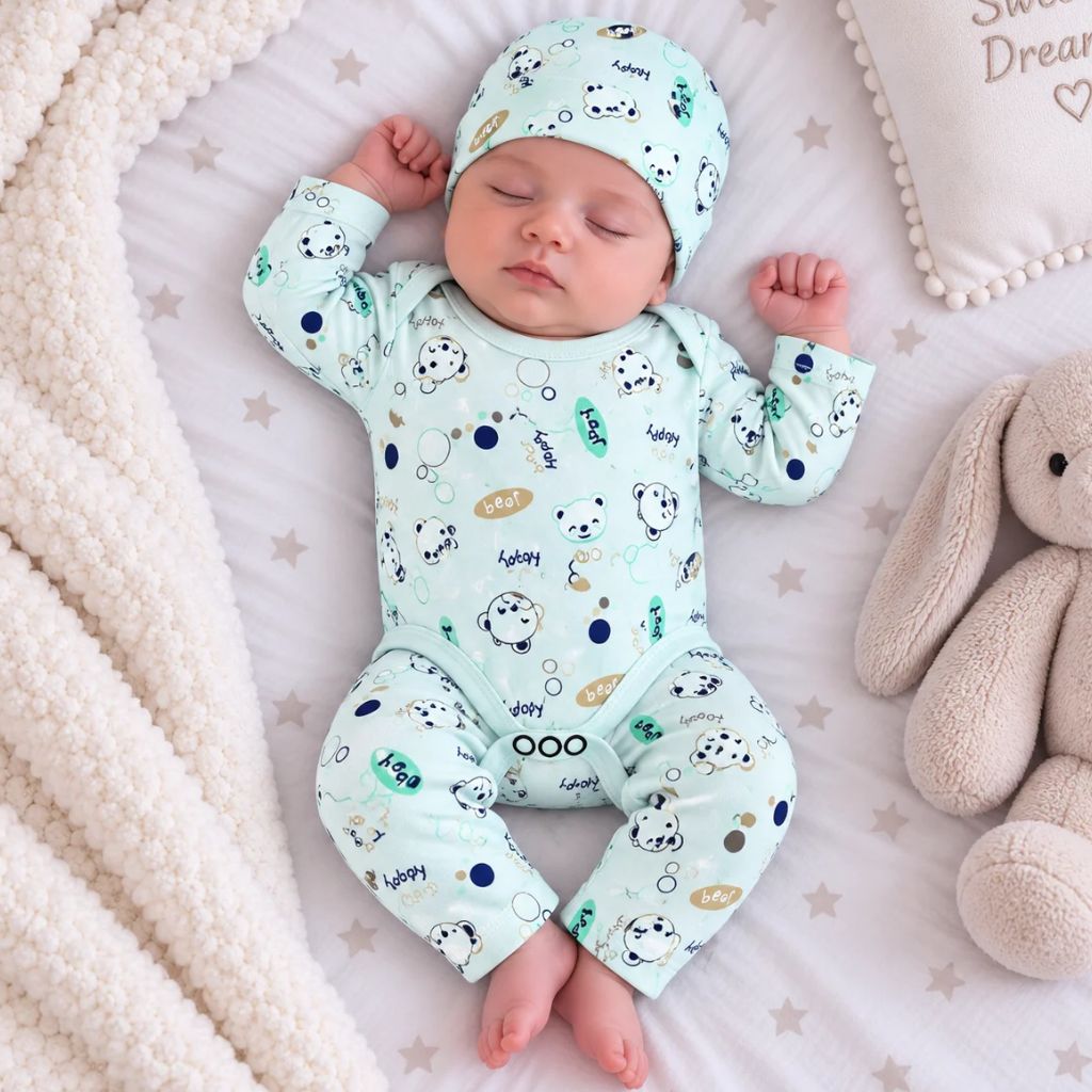 Premium 3-Piece Baby Bodysuit Set | "Happy Beer" Theme - Green