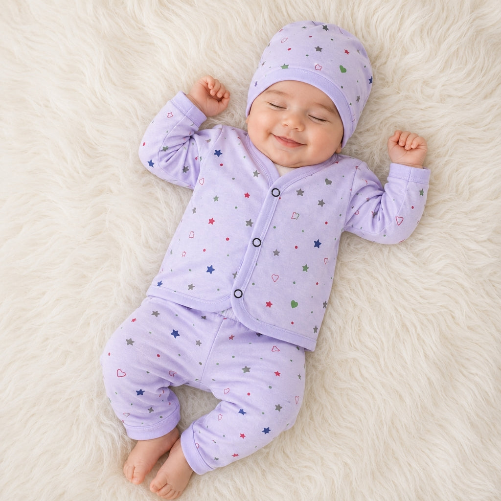 Newborn 3-Piece Cotton Outfit - Purple Starry